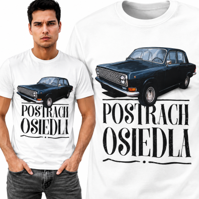 KOSZULKA  AUTA PRL CZARNA WOŁGA